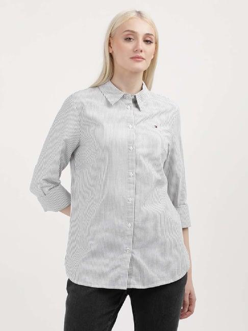 tommy hilfiger grey & white cotton striped shirt