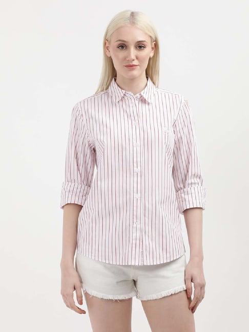 tommy hilfiger white & pink cotton striped shirt