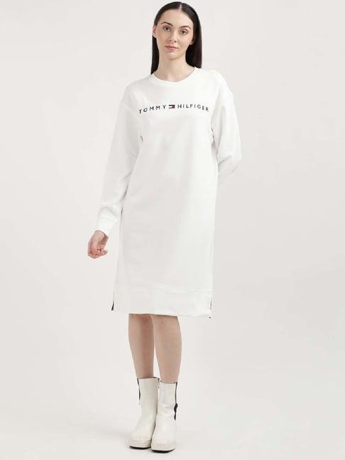 tommy hilfiger white cotton logo print a-line dress