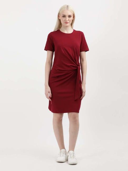 tommy hilfiger red cotton a-line dress