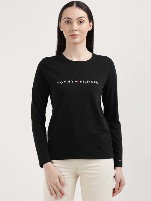 tommy hilfiger black cotton logo print t-shirt