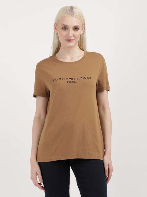 tommy hilfiger brown cotton logo print t-shirt