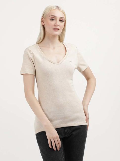 tommy hilfiger beige cotton t-shirt