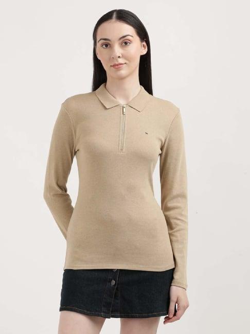 tommy hilfiger beige cotton polo t-shirt