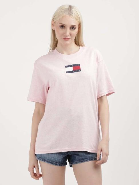 tommy hilfiger pink cotton logo print t-shirt