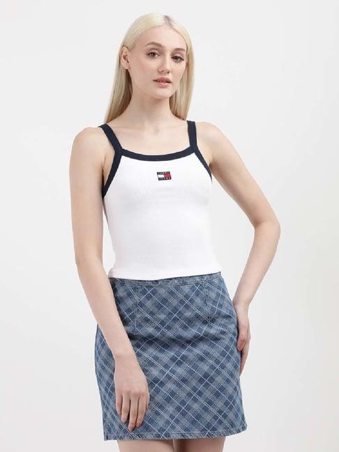 tommy hilfiger white cotton logo patch work top