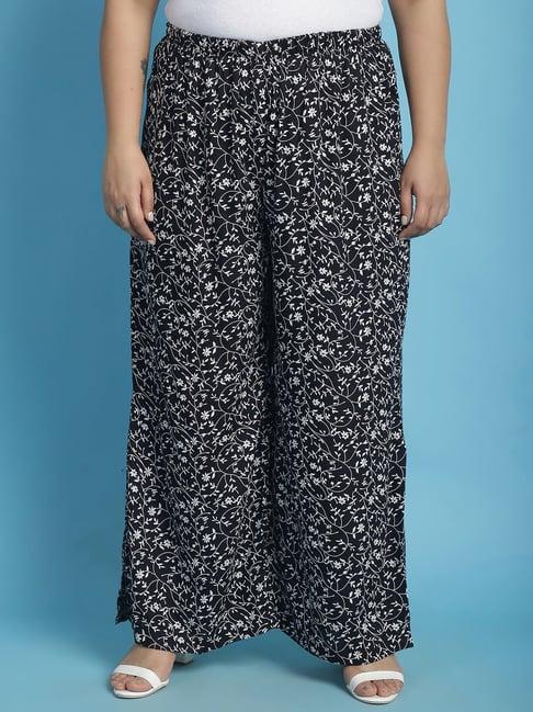 therebelinme black floral print high rise regular fit palazzos