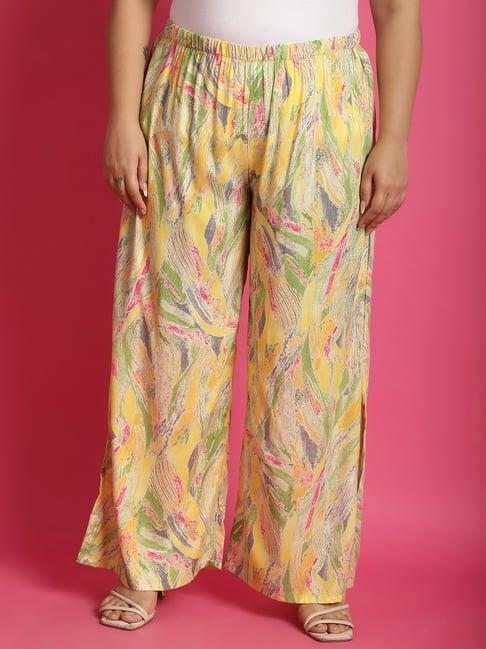 therebelinme yellow floral print high rise regular fit palazzos