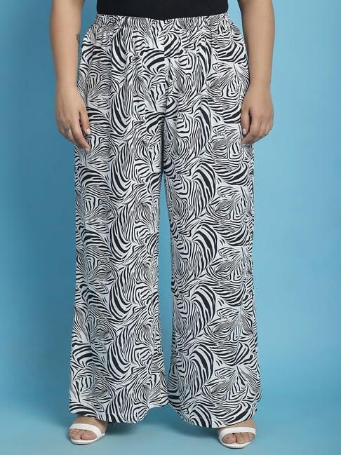 therebelinme white & black animal print high rise regular fit palazzos