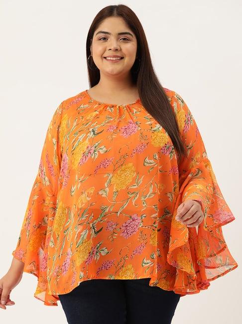 therebelinme orange floral print top