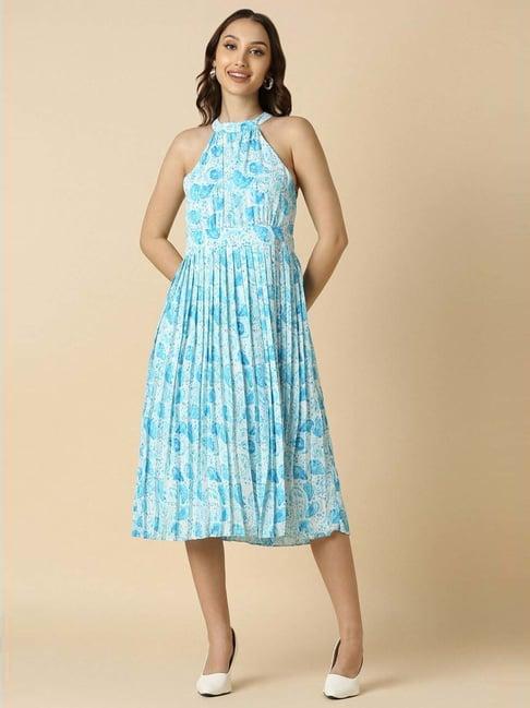 allen solly blue printed a-line dress