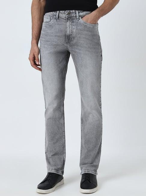 wes casuals by westside light grey washed slim-fit mid-rise jeans