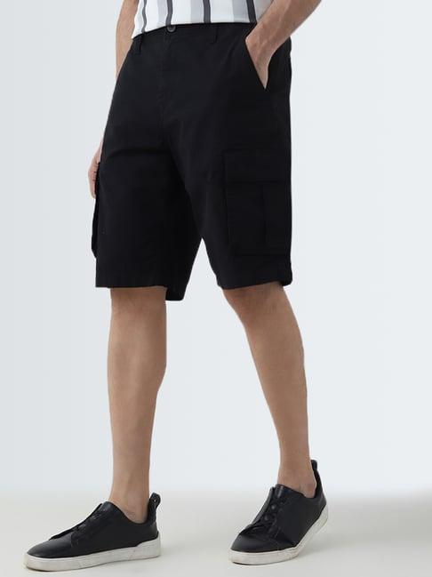 wes casuals by westside black relaxed-fit mid-rise cotton shorts