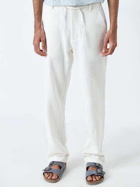 eta by westside white textured mid-rise relaxed-fit cotton pants