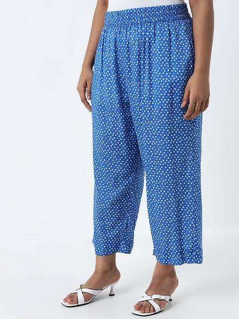 diza by westside blue bandhani printed high-rise cotton palazzos