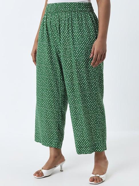 diza by westside green bandhani printed high-rise cotton palazzos