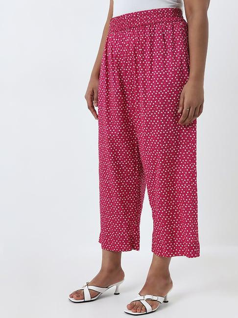 diza by westside pink bandhani printed high-rise cotton palazzos