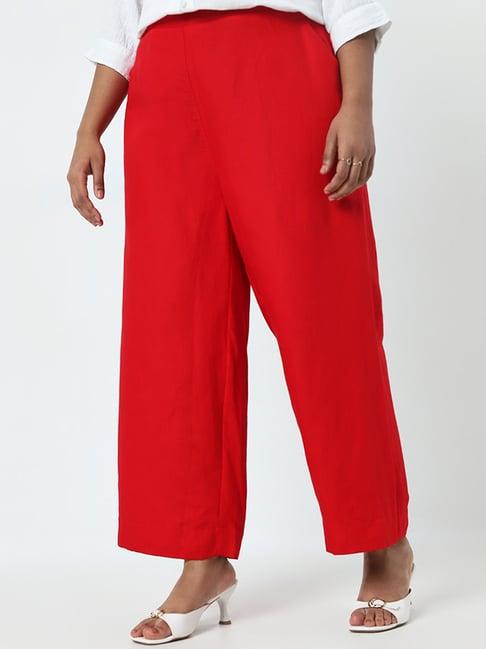 gia by westside red solid high-rise pants