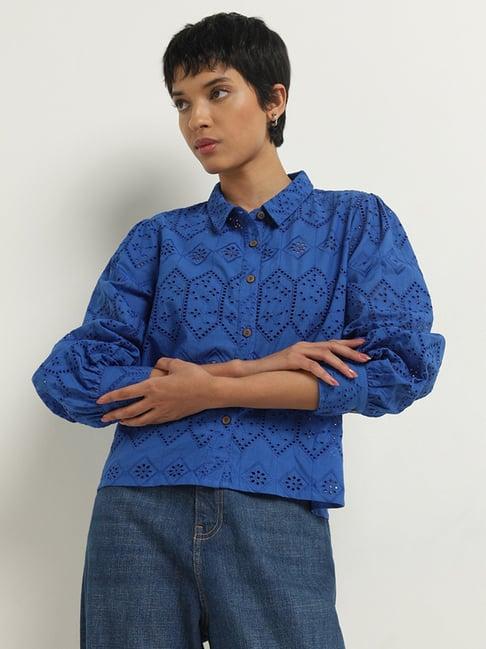 lov by westside blue schiffli designed cotton shirt