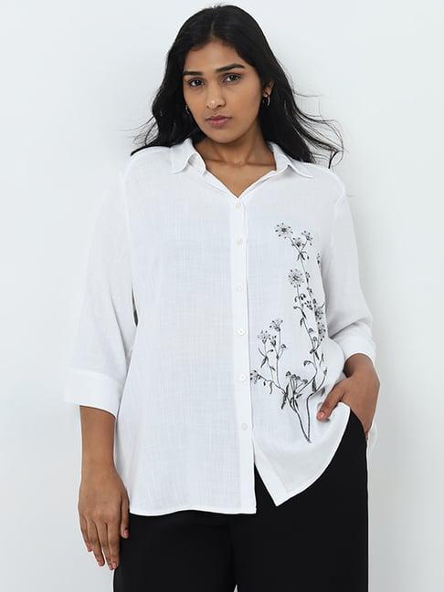 gia by westside white floral pattern shirt