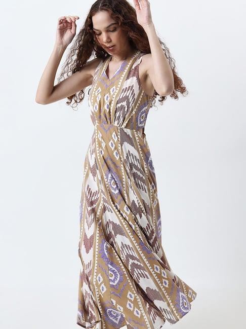 bombay paisley by westside beige printed a-line dress