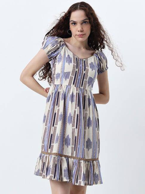 bombay paisley by westside multicolour striped a-line cotton dress