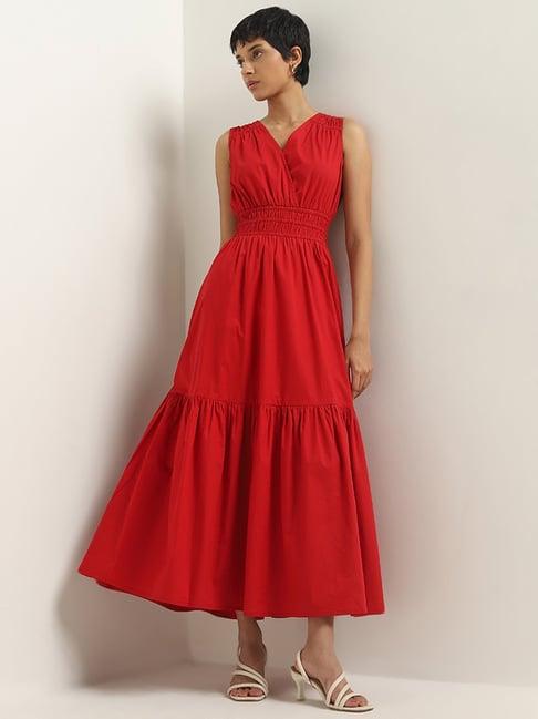 lov by westside red tiered cotton dress