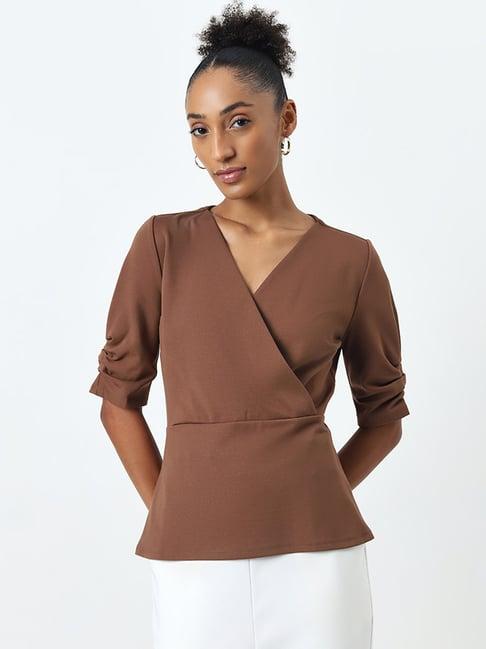 wardrobe by westside brown wrap-style top