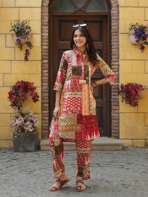 rain and rainbow multicolored cotton printed kurta & pant set