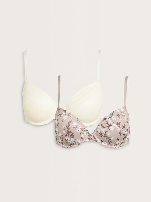 wunderlove by westside ivory floral printed padded bra - pack of 2