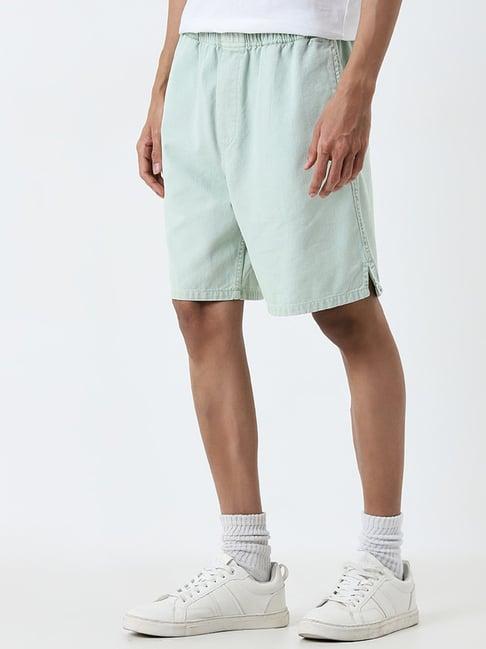 nuon by westside mint solid relaxed-fit mid-rise cotton blend shorts