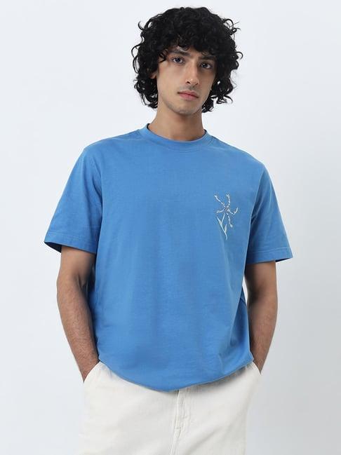 nuon by westside blue text design relaxed-fit cotton t-shirt