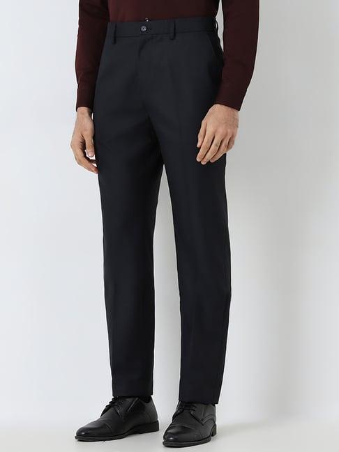 wes formals by westside black solid relaxed-fit mid-rise trousers