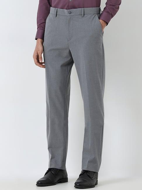 wes formals by westside grey slim-fit mid-rise trousers