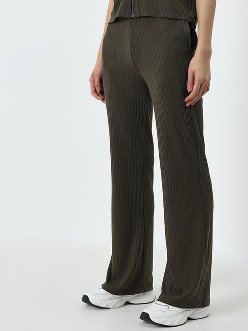 studiofit by westside olive ribbed textured high-rise track pants