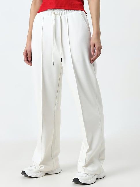 studiofit by westside white solid high-rise track pants