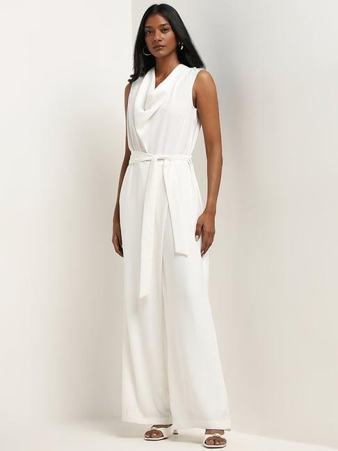 wardrobe by westside ivory jumpsuit with belt