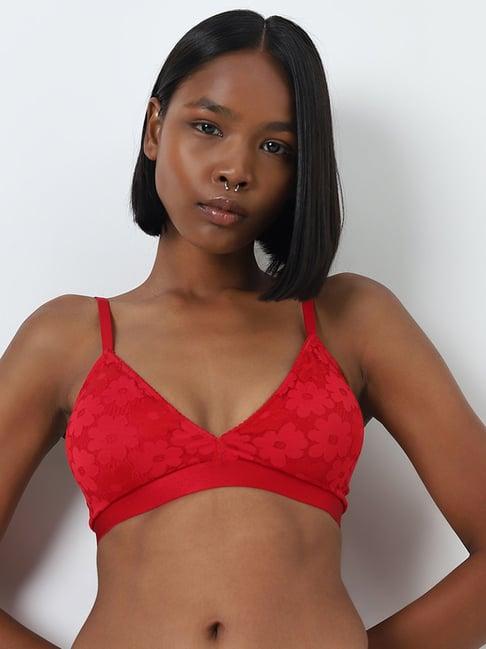 superstar by westside red floral lace design padded cotton bra