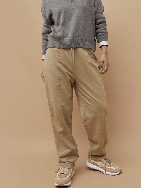 ginger by lifestyle beige cotton plain pants