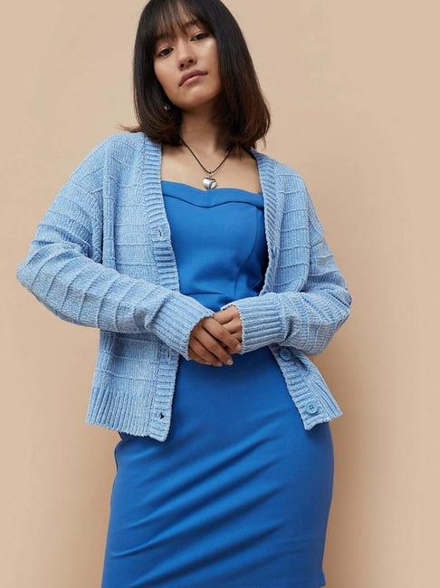 ginger by lifestyle blue self pattern cardigan