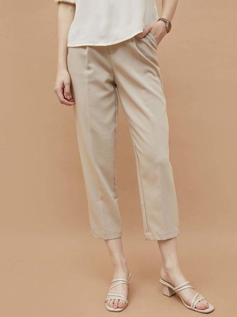 code by lifestyle beige cotton plain cropped pants