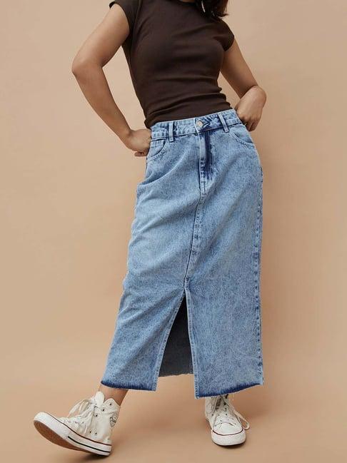 ginger by lifestyle blue cotton maxi skirt