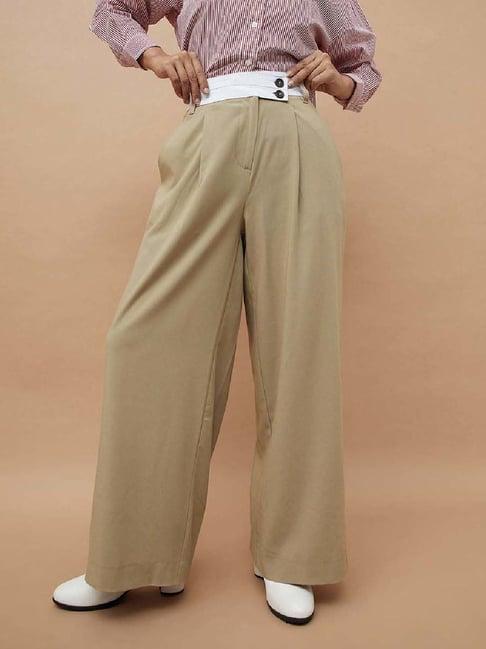 ginger by lifestyle beige plain flared pants