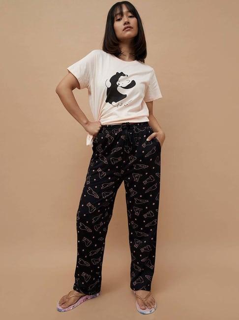 ginger by lifestyle peach cotton printed t-shirt pyjamas set