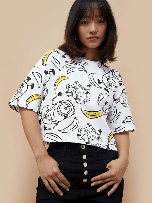 ginger by lifestyle white cotton printed t-shirt