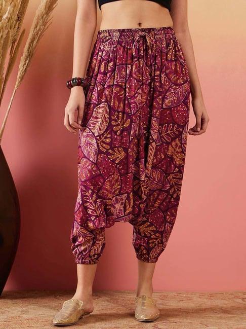 inweave purple printed dhoti pants