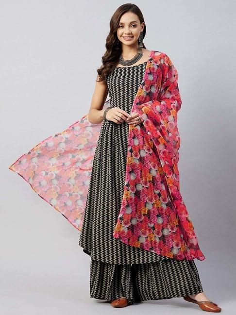 inweave pink & yellow floral print dupatta