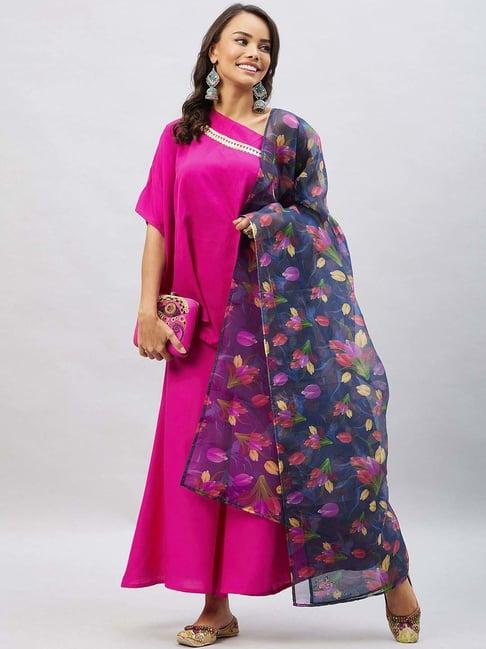 inweave navy floral print dupatta