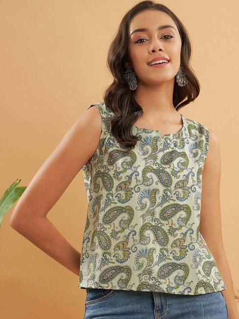 inweave sage green paisley pattern top