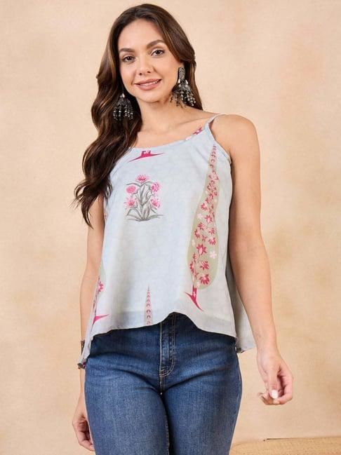 inweave grey cotton floral print top